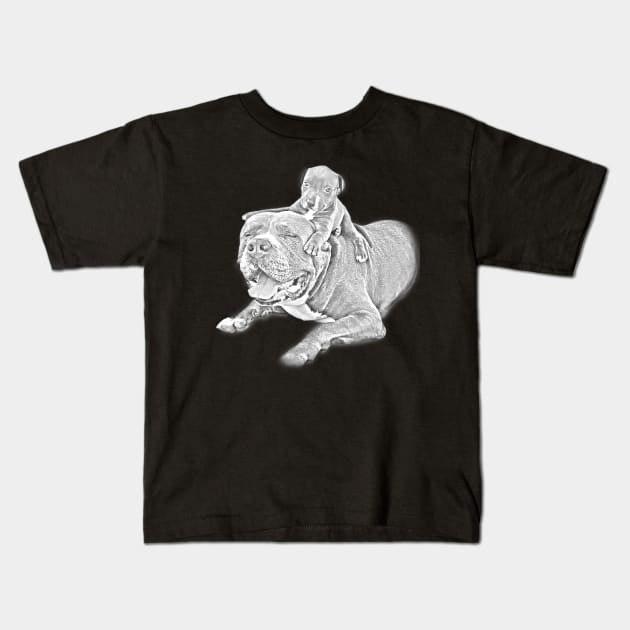 Puppy Pitbull Sketch Design Kids T-Shirt by Kawaii Sketch